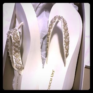 Platform ivory flip flops, never worn.